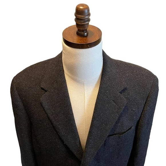 VESTIMENTA SPA ARMANI Suit Jacket Blazer Tweed Black Blue Size 40R Italy - Picture 2 of 12